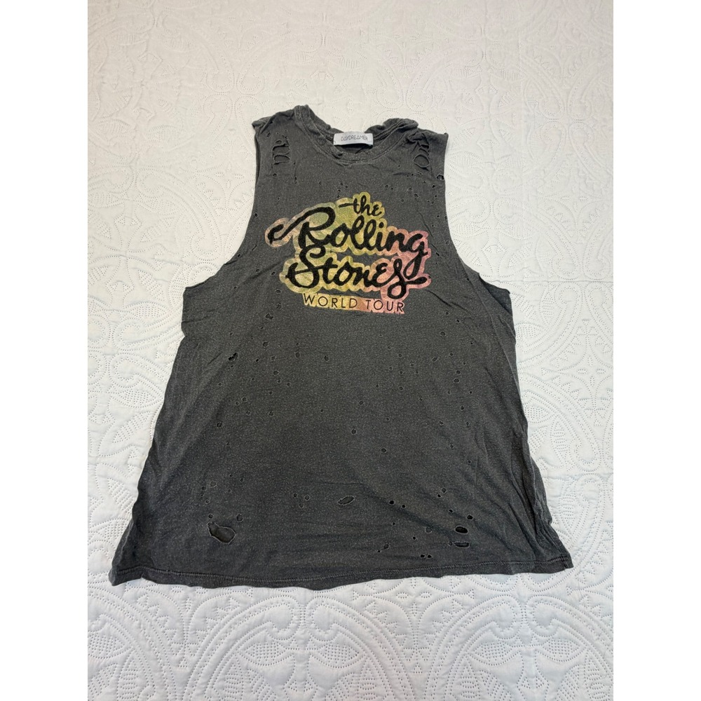 Daydreamer The Rolling Stones World Tour Distressed Muscle Tank Top Gray Small